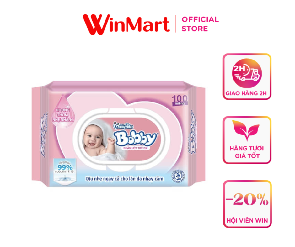 [Siêu thị WinMart] - Khăn ướt trẻ em Bobby có hương gói 100 tờ