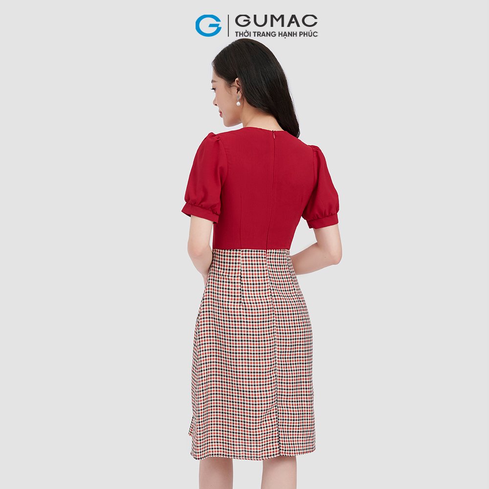 Đầm form A cổ bẻ phối nút GUMAC LD1014