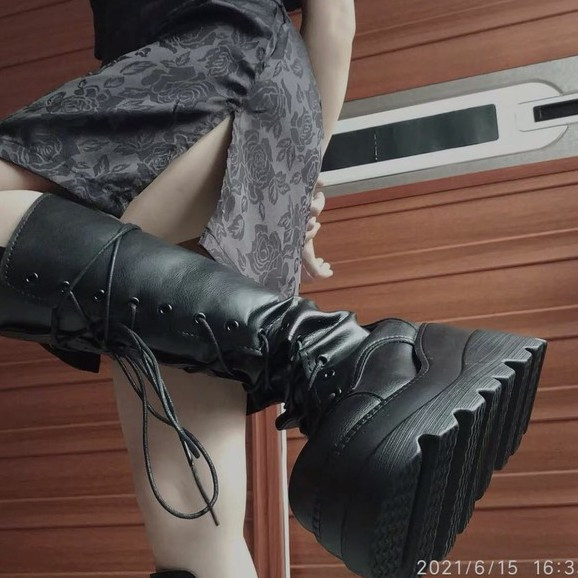 (FREESHIP - SẴN ) HIGH BOOT - GIÀY BỐT ĐEN ĐẾ CAO BUỘC DÂY THỜI TRANG