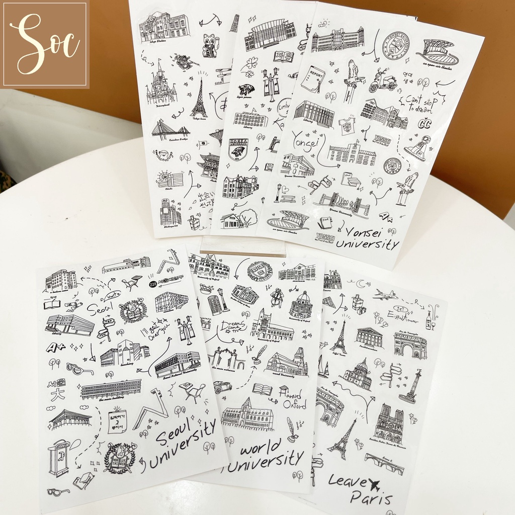 [HCM]Sticker dán PVC World Scenic Journey (6 tờ/set)