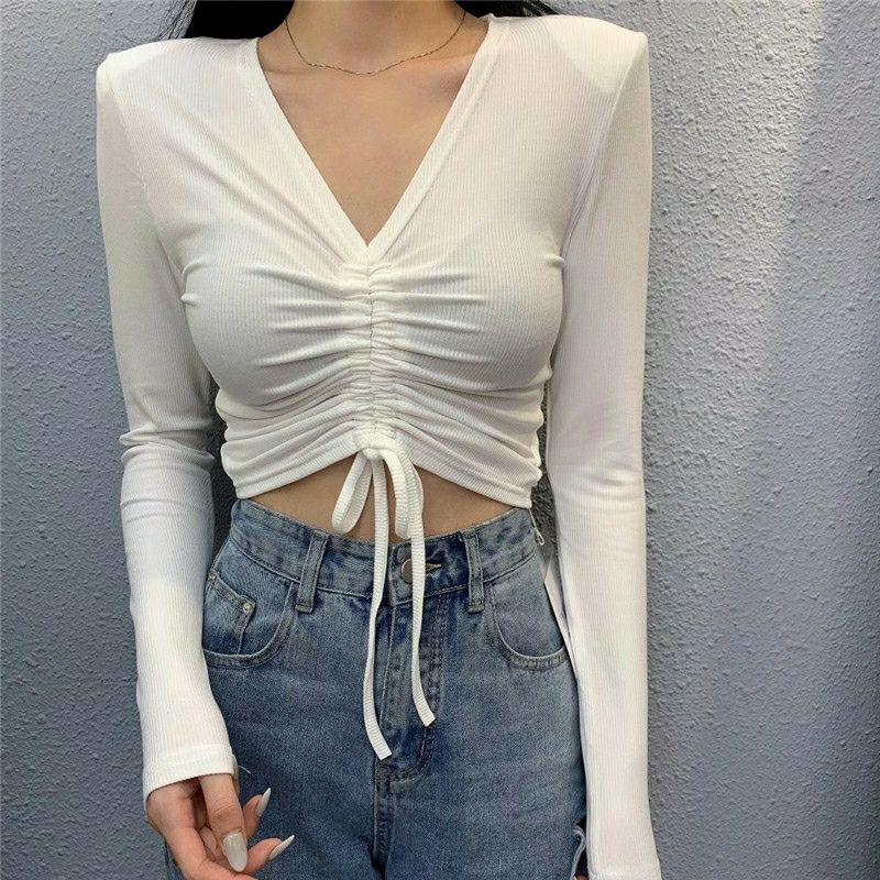 ÁO CROPTOP RÚT DÂY TAY DÀI a2