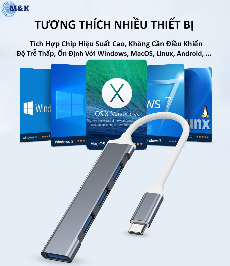 HUB Type C và HUB USB 3.0, Bộ Chia 4 Cổng USB 3.0, USB OTG