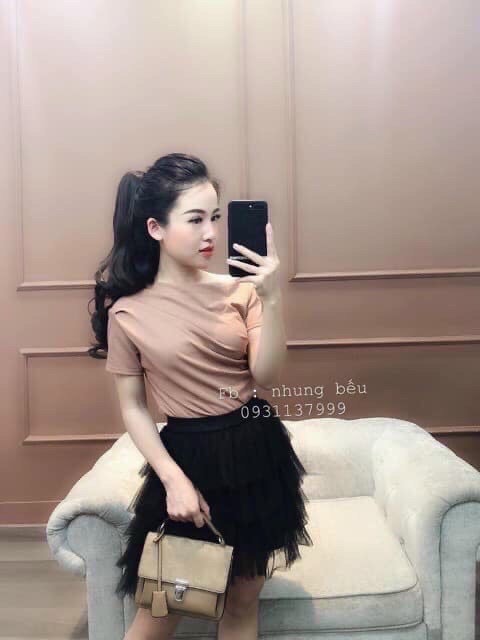 ÁO TRỄ VAI RÚM EO COTTON ĐẸP  ÁO THUN LỆCH VAI NỮ ĐẸP