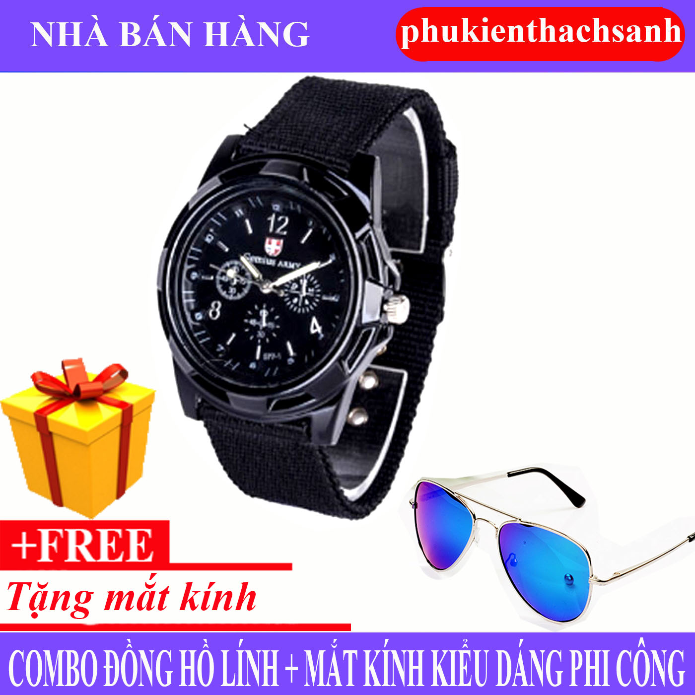 Combo Đồng quân đội - đồng hồ thủy quân lục chiến (Xanh) tặng mắt kính kiểu dáng phi công