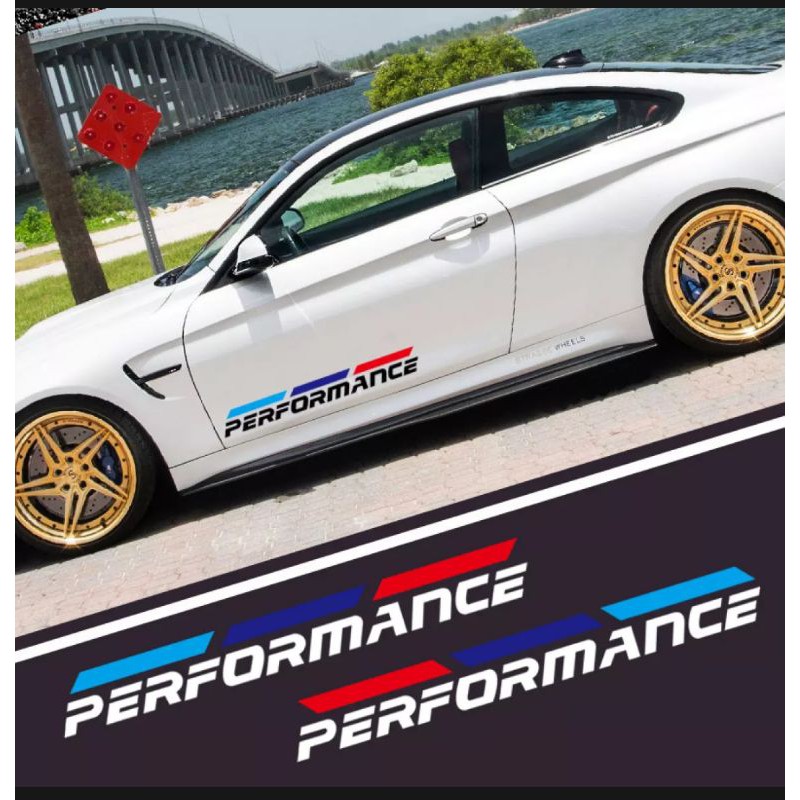 2 Tem DECAL chữ Performance phản quang dán cửa xe bên hông xe ô tô
