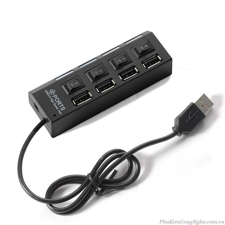 Bộ chia usb từ 1 ra 4 usb có công tắt 2.0 (hub usb dùng cho laptop, PC,...)