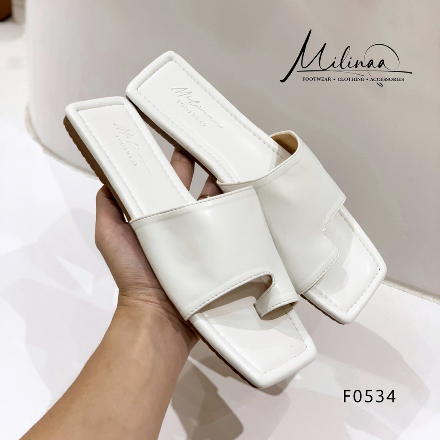 Dép nữ đế bệt bản ngang to phối xỏ ngón da mềm êm chân f0534