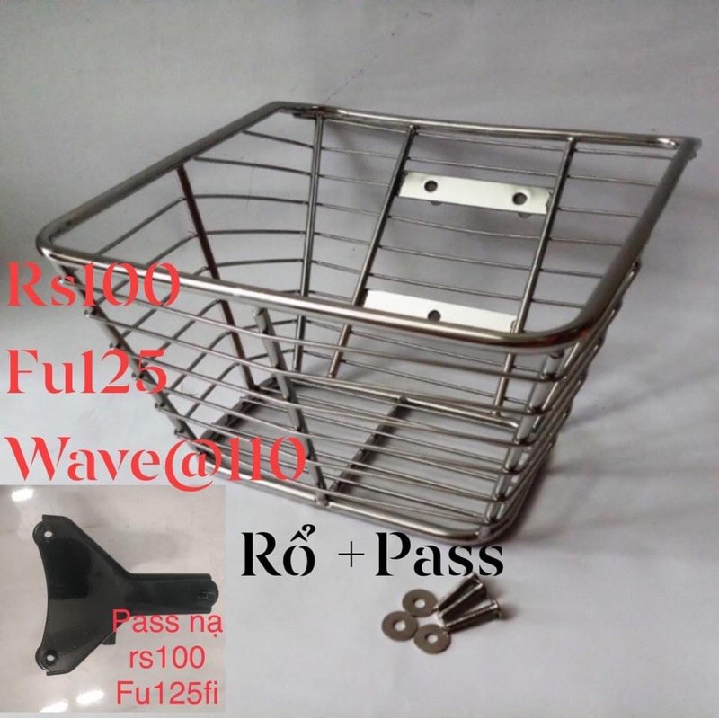 Rổ inox honda rs100/ rsx / wave@ 2017 / blade + pass nạ