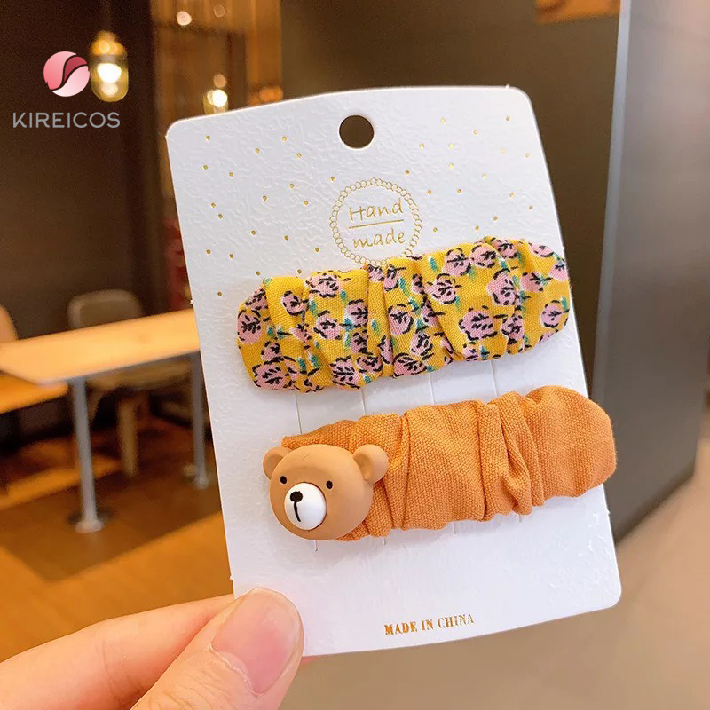 [HCM]Set 2 Kẹp Tóc Xếp Ly Hoa Nhí Đính Thú Siêu Cute
