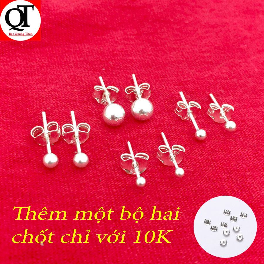 Bông tai nữ bạc ta kiểu khuyên nụ bi bạc chốt đeo sát tai có nhiều size