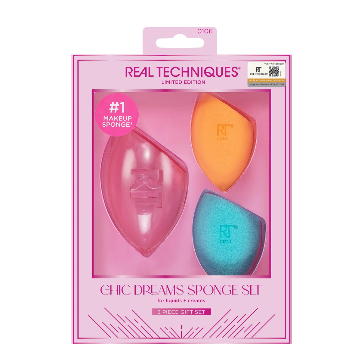 Set of 2 Sponges with Case Rt Real Techniques Limited Edition Chic Dreams Sponge Set 0106
