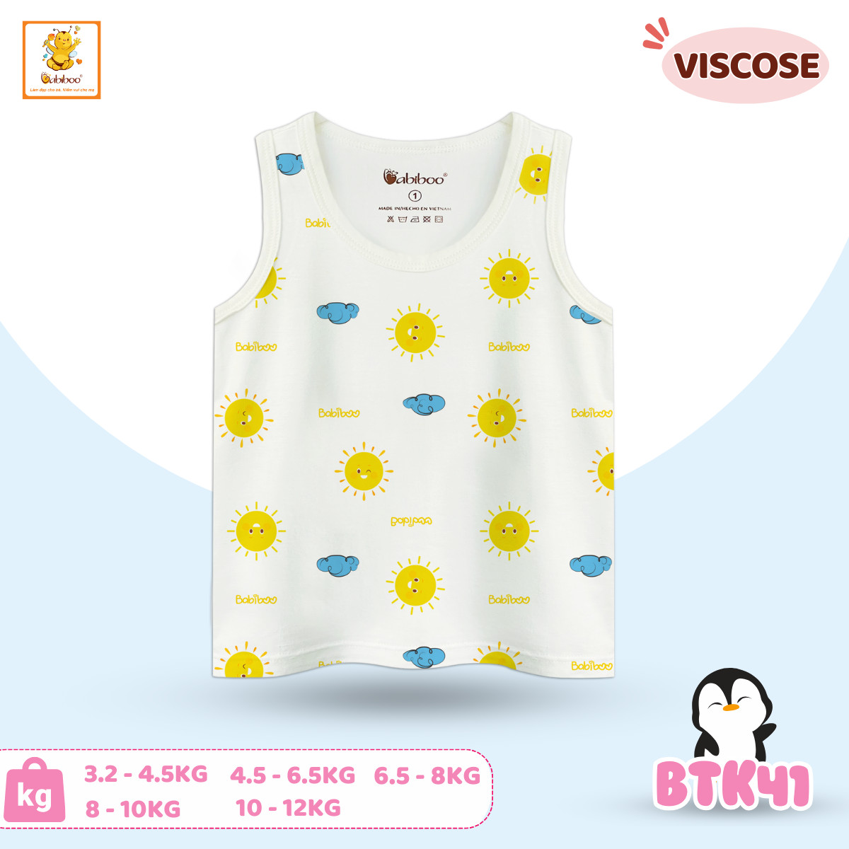 Áo ba lỗ bé trai Babiboo áo ba lỗ sơ sinh cho bé trai, bé gái chất Viscose mềm mịn mát - BTK41