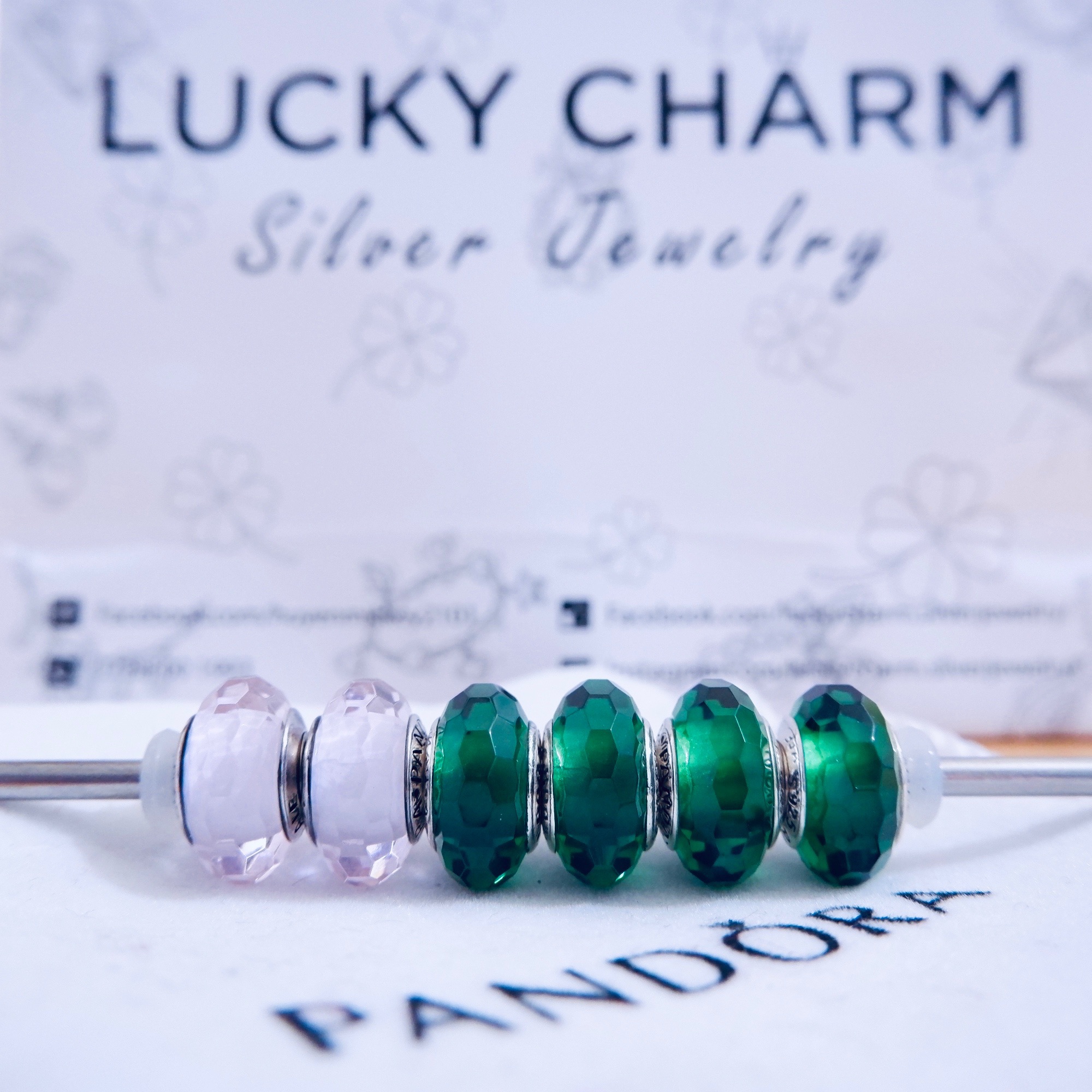 Charm đá glass  hồng nhạt bạc 925