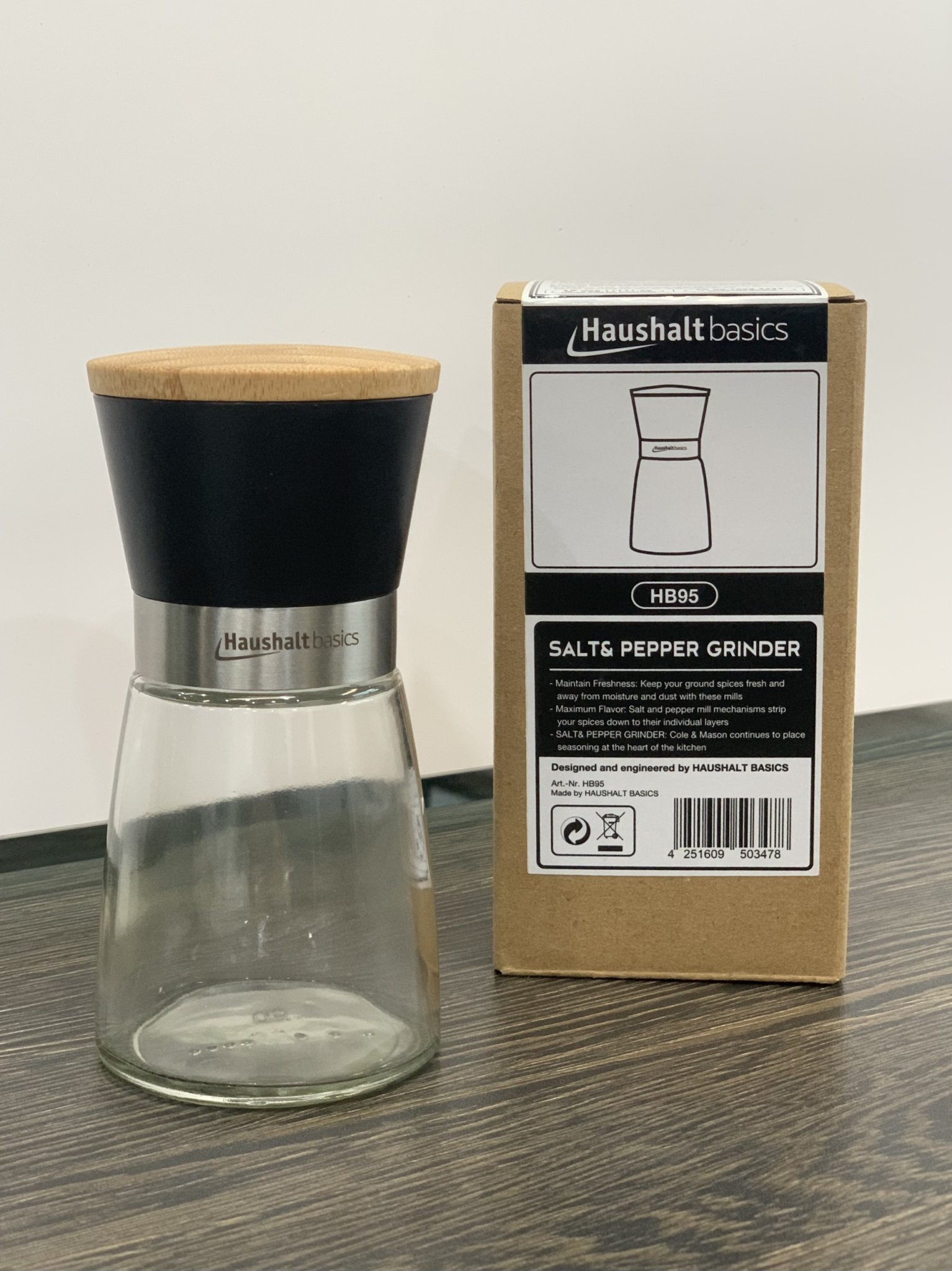 Dụng cụ xay muối tiêu Haushalt basics HB95 dễ xay, hạt tiêu xay nhỏ.