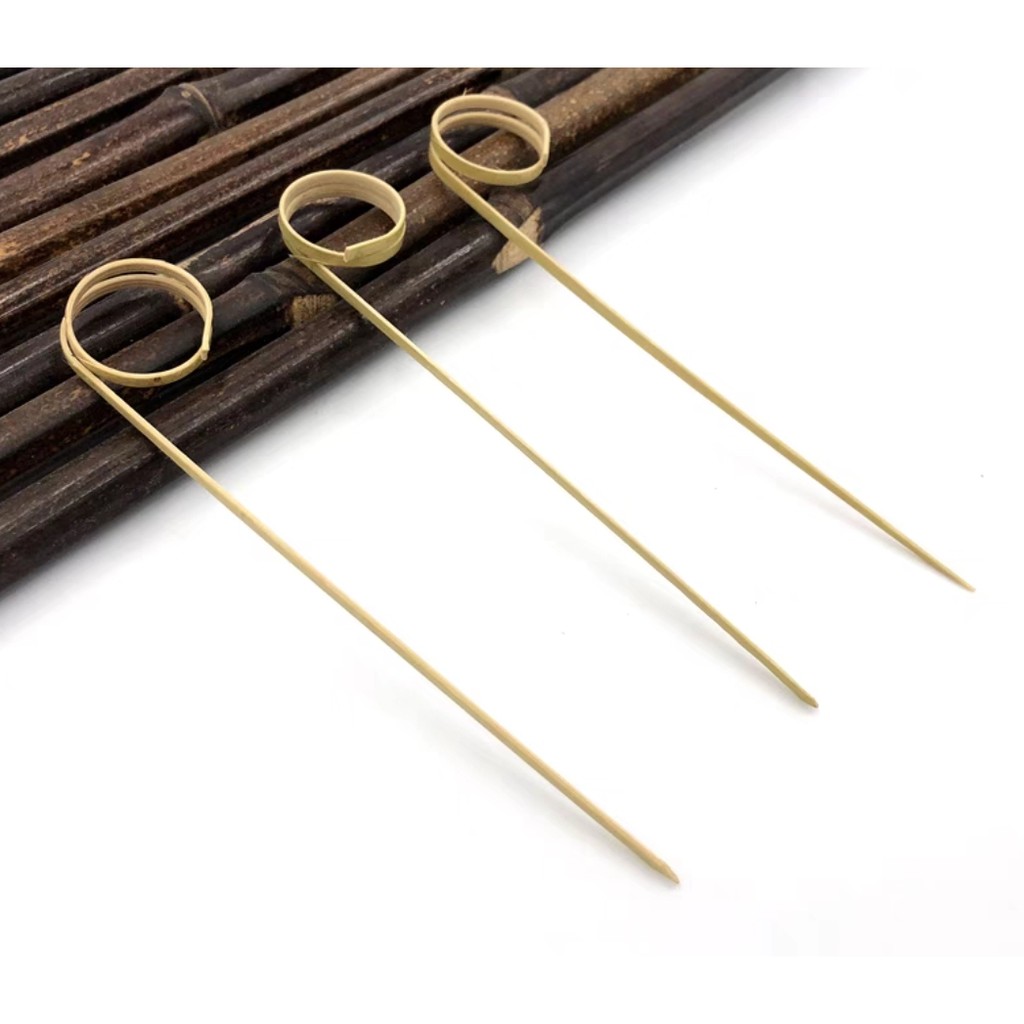 Tăm xiên xoắn tròn sawenco xiên xoắn trang trí xiên ăn trái cây bằng tre dùng 1 lần sawenco