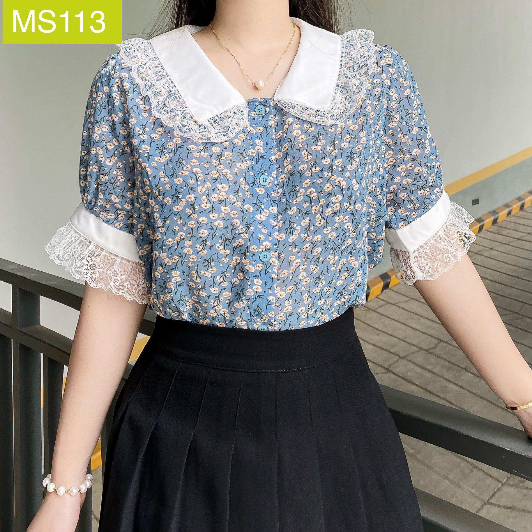 ÁO SƠ MI CỔ NHỌN VIỀN REN (MS113)