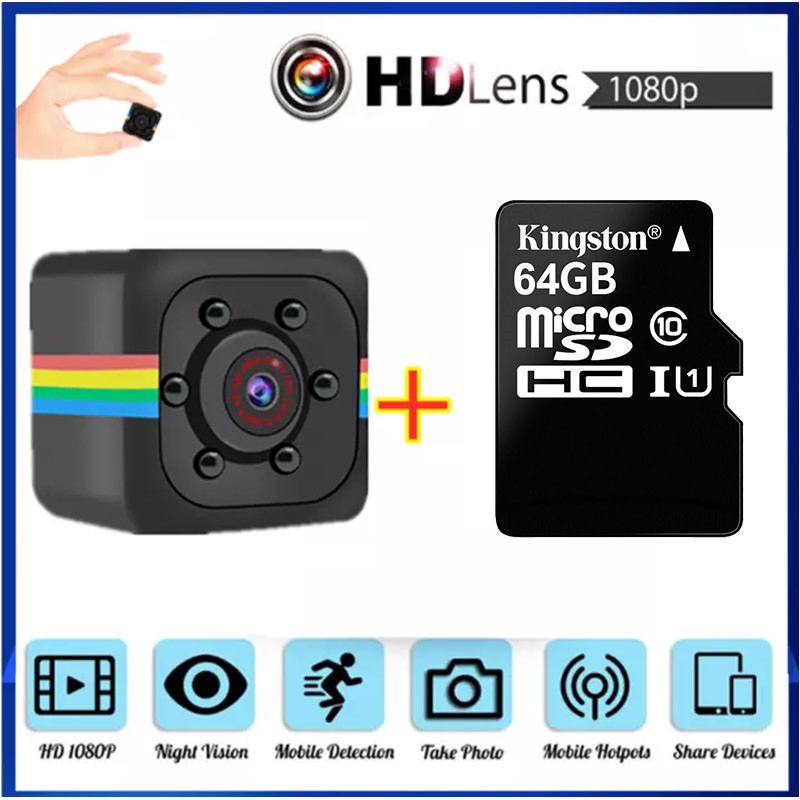 Camera mini vkcool SQ11 960P, máy quay phim nhỏ cảm biến nhìn đêm, máy quay video siêu nhỏ DVR DV Máy ghi hình chuyển động máy quay góc rộng dễ cài đặt+64GB Thẻ SD