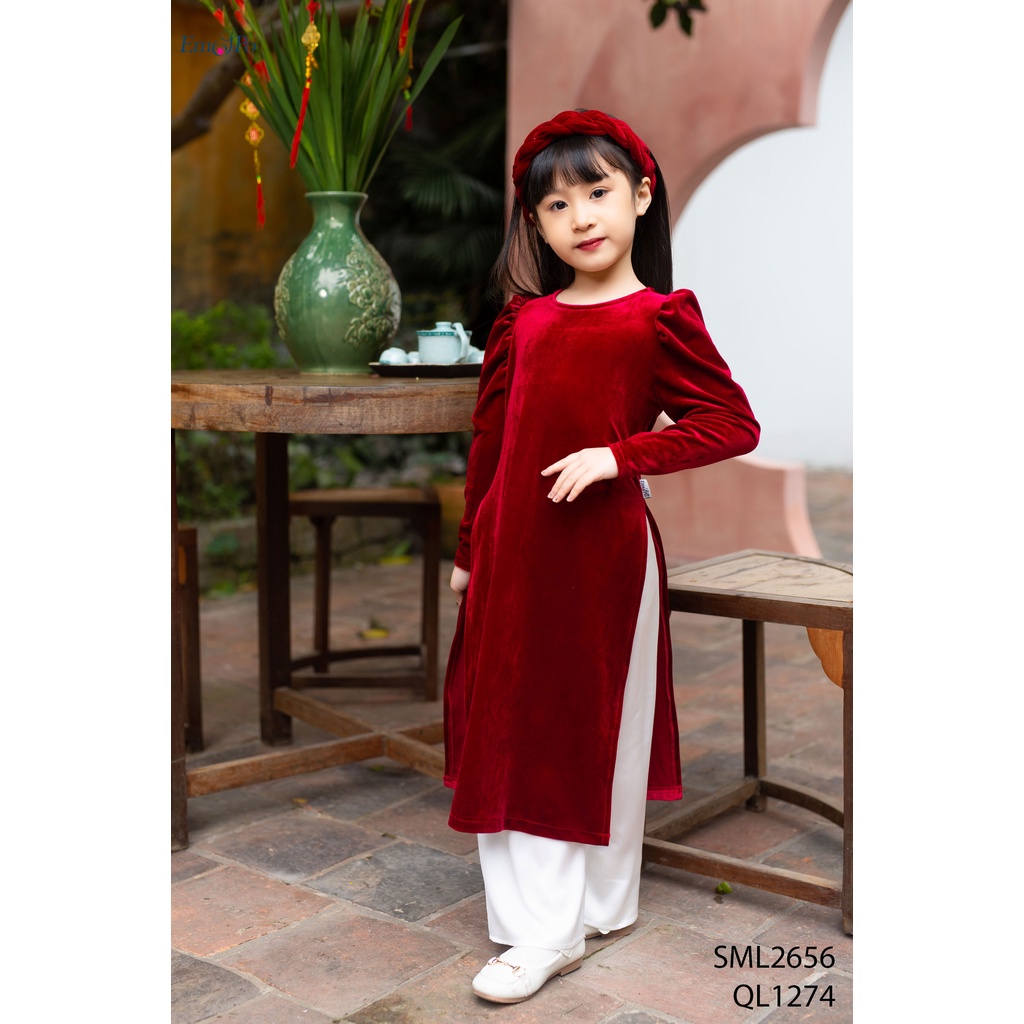 Áo dài cho bé gái, tay bồng chất liệu nhung emspo sml2656 - quần lụa áo dài cho bé ql1274