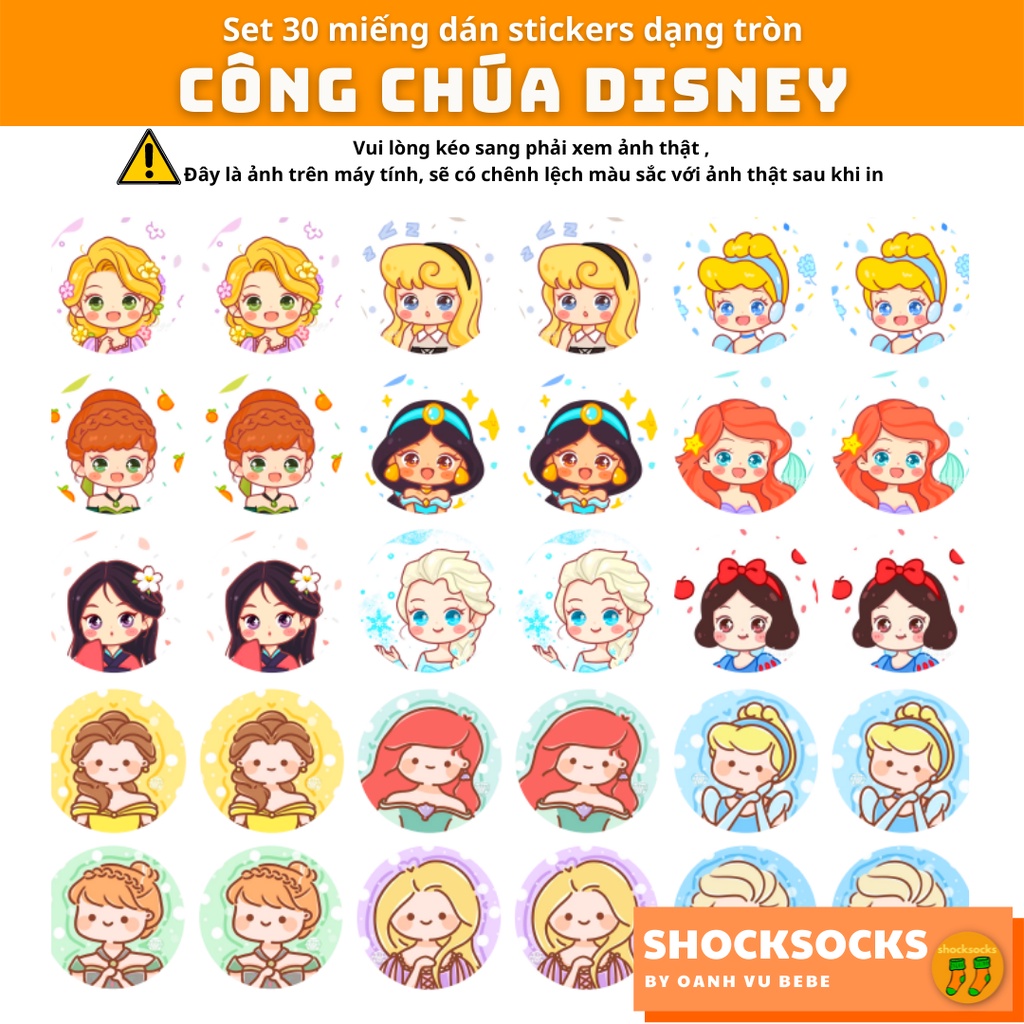 30 miếng dán stickers hình CÔNG CHÚA DISNEY