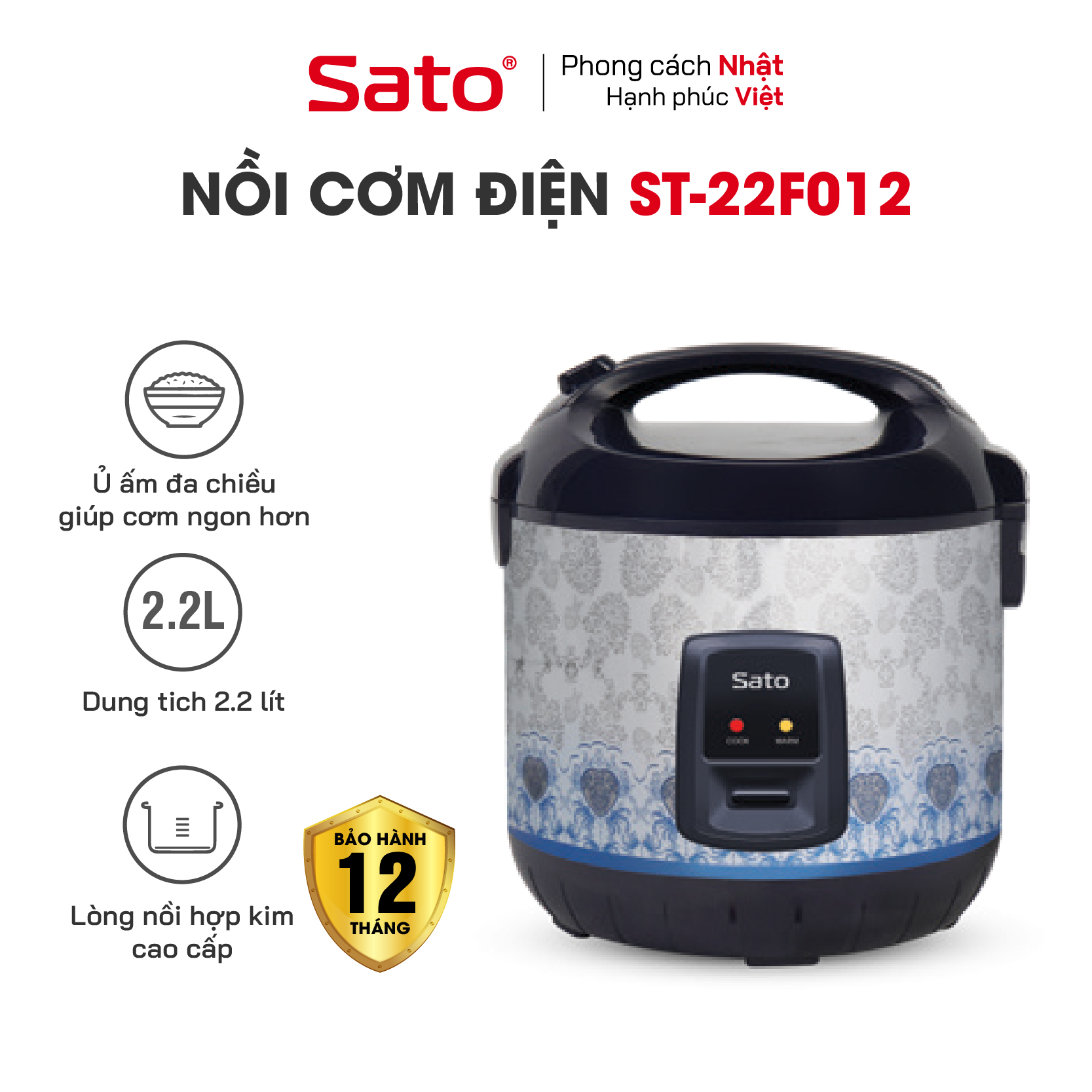 Nồi cơm điện 2.2l sato 22f012