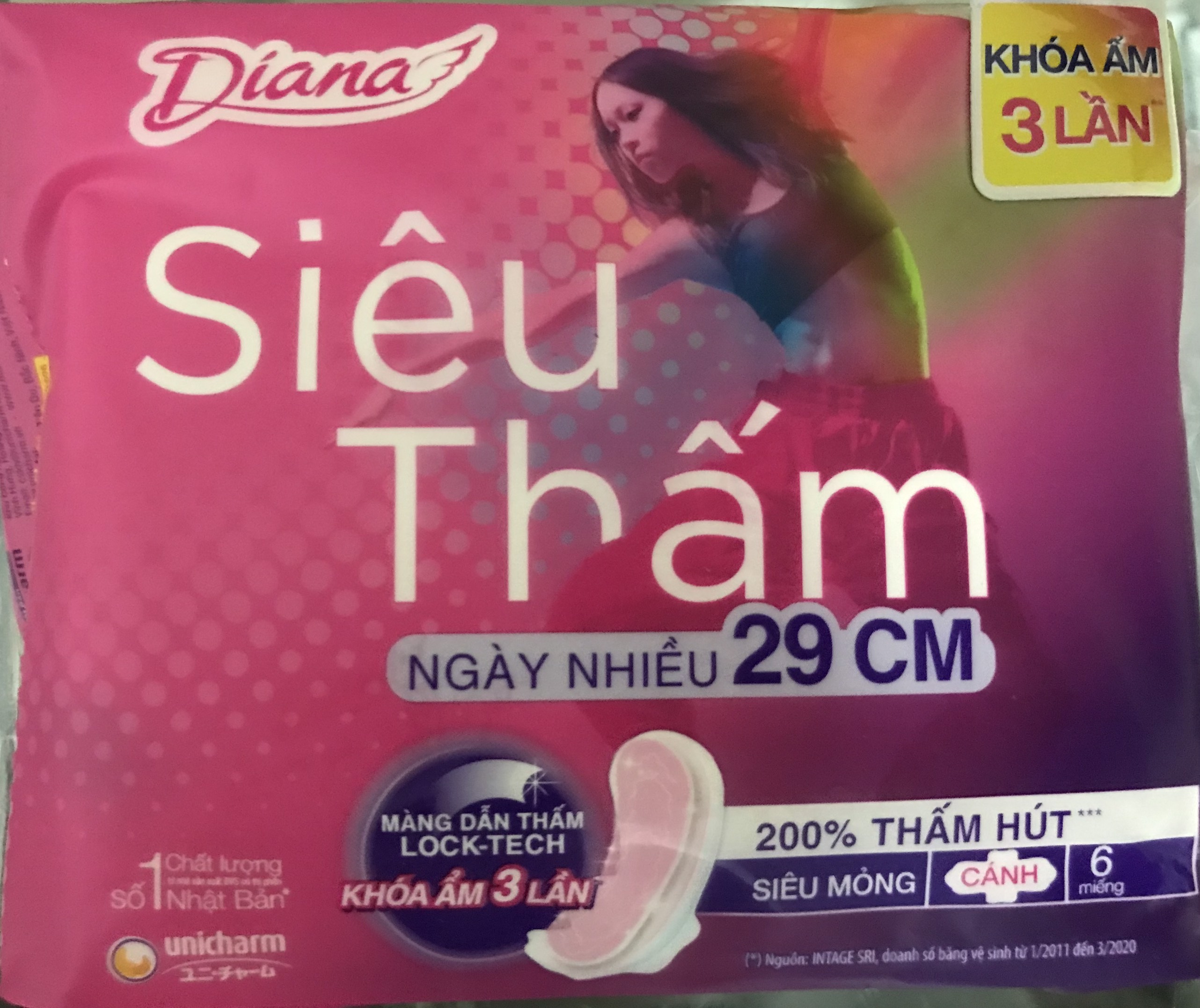 [HCM]BVS Diana Siêu Thấm Siêu Mỏng Cánh Ngày Nhiều 29cm 6 Miếng