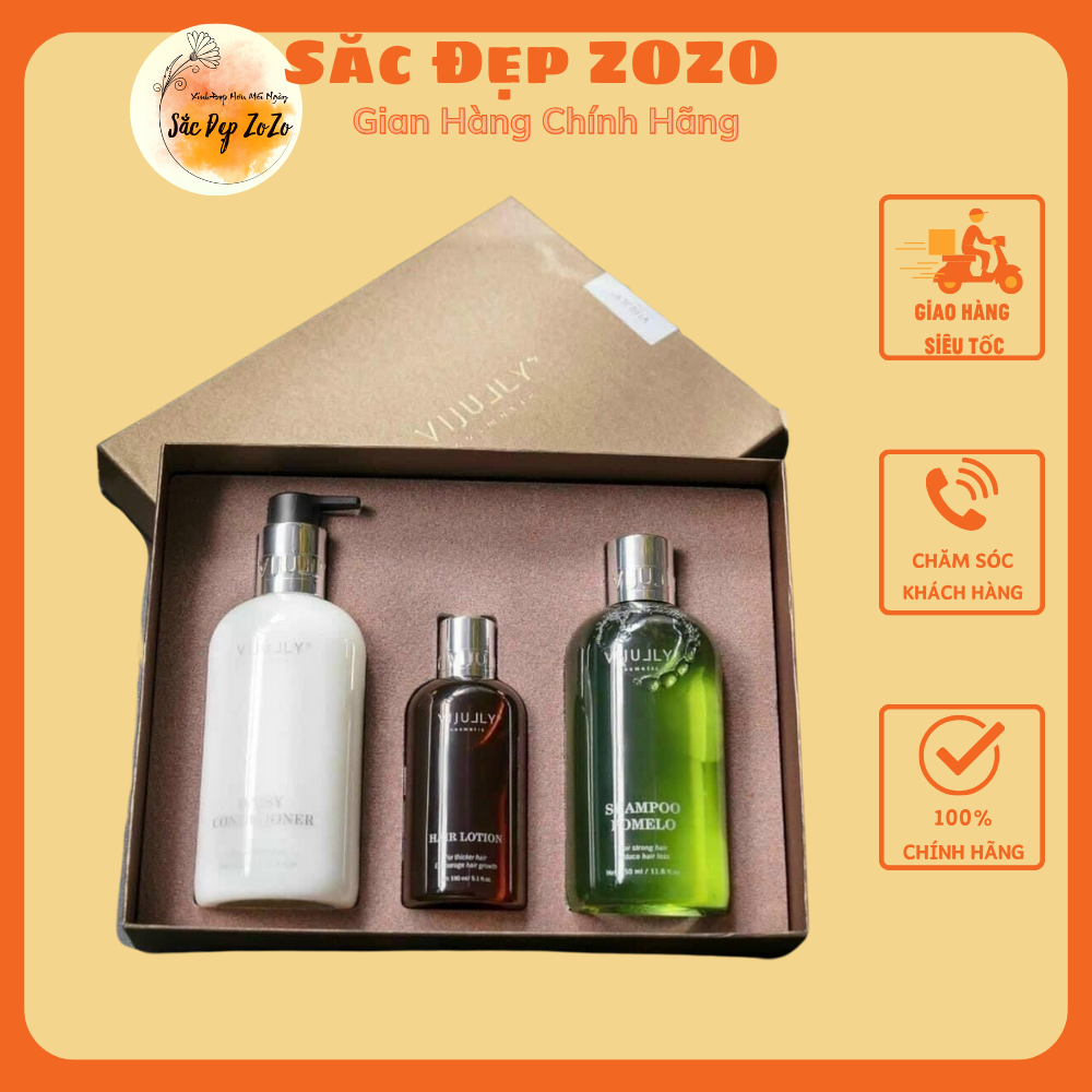 Combo vijully - bộ gội xả tinh dầu vijully dưỡng và kích thích mọc tóc 3 chai kèm hộp