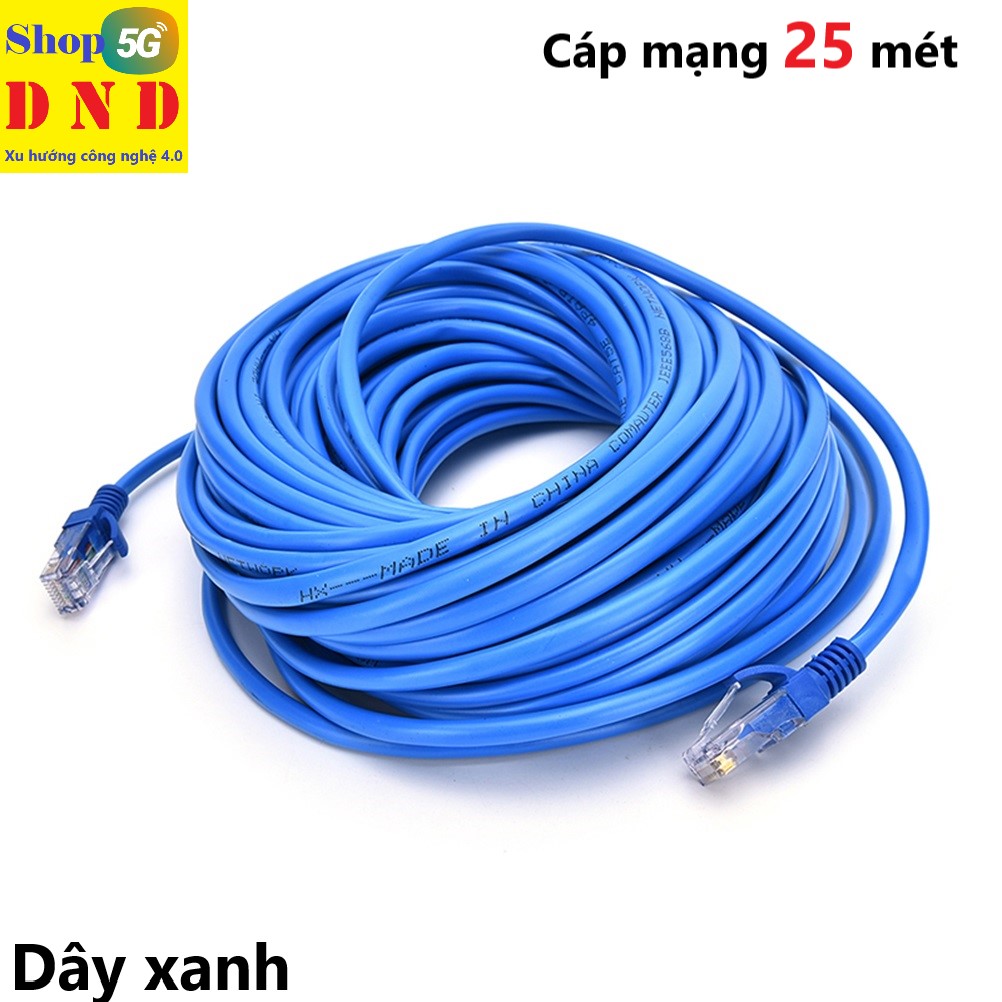 Cáp mạng (Lan) 25 mét đúc sẵn 2 đầu (xanh) Cat5E.