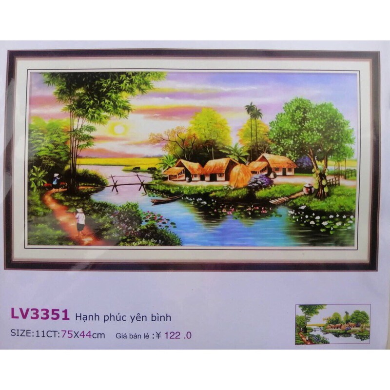 Tranh thêu chữ thập Phong Cảnh Làng Quê LV3351 chưa thêu