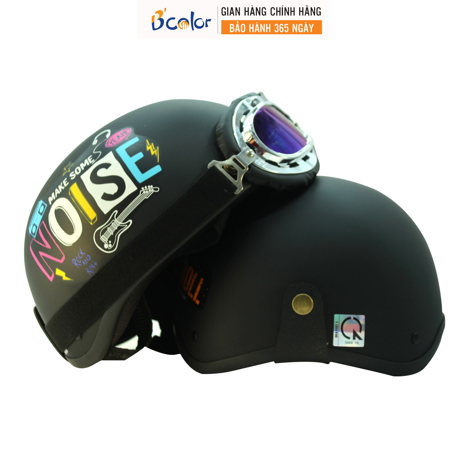 Mũ Bảo Hiểm B color Nửa Đầu Màu Đen Có Chữ Noise Loại Nửa Đầu Kèm Kính
