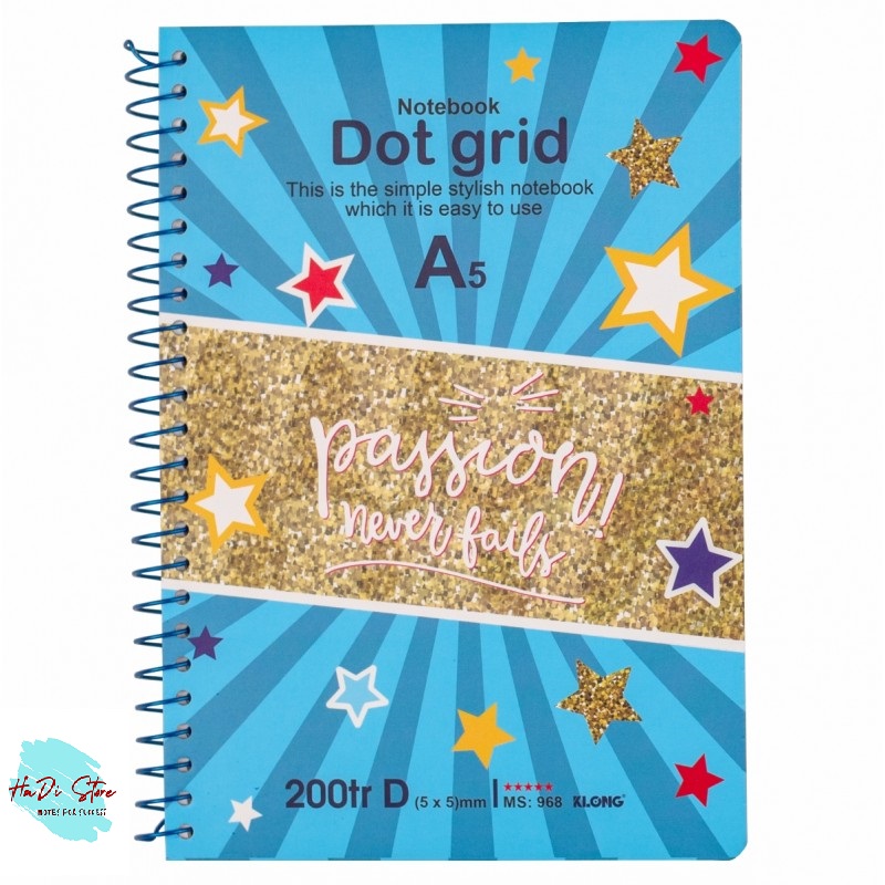 KLONG Sổ lò xo đơn DOT GRID A5 - 200trang (MS:968)