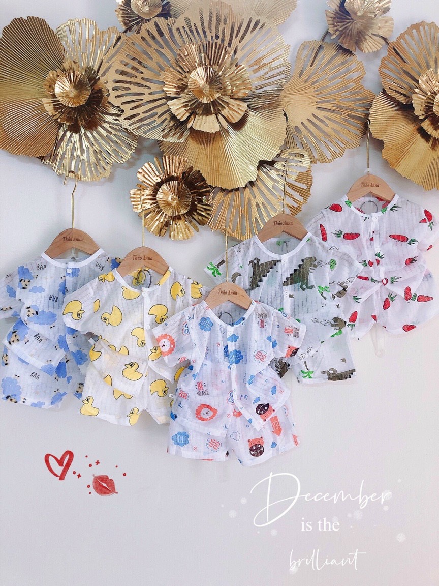 Combo 5 bộ cotton giấy cộc tay cho bé, khuya giữa, hàng đẹp 3-13kg - BO1