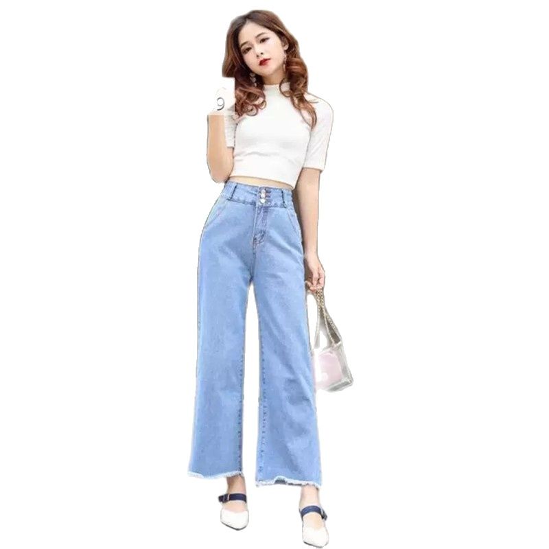 Quần jean bò ống rộng quần jean bò ống suông jeans nữ lưng cao cạp cao