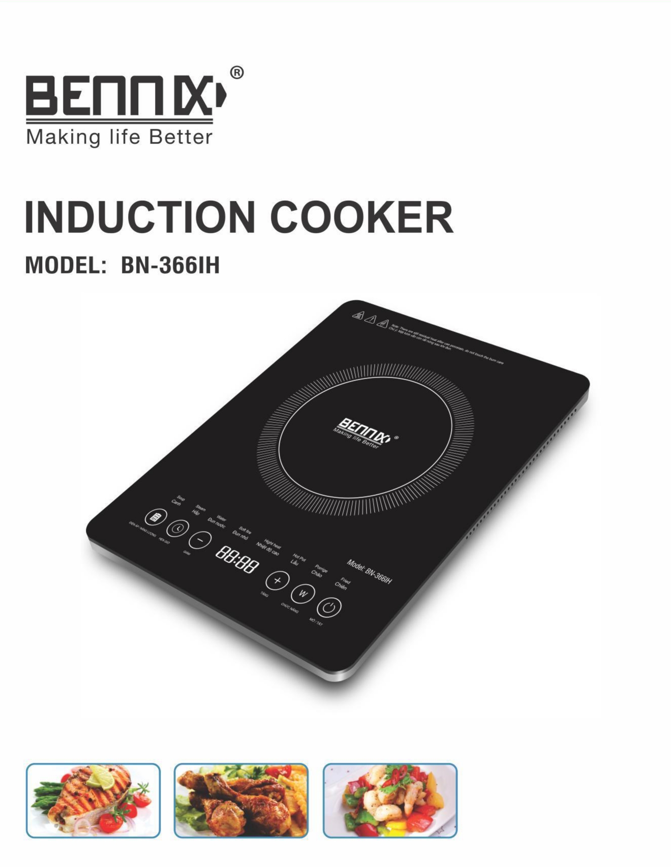 Bếp Điện Từ Đơn Bennix BN-666IH ( Tặng Kèm Nồi Lẩu), Bảo Hành 12 Tháng