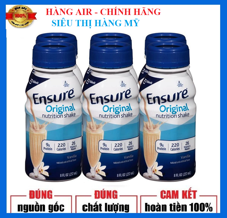 [Combo 6 chai] Sữa Ensure Original Nước 237ml của Mỹ - Tăng cường sức khỏe cho người lớn tuổi