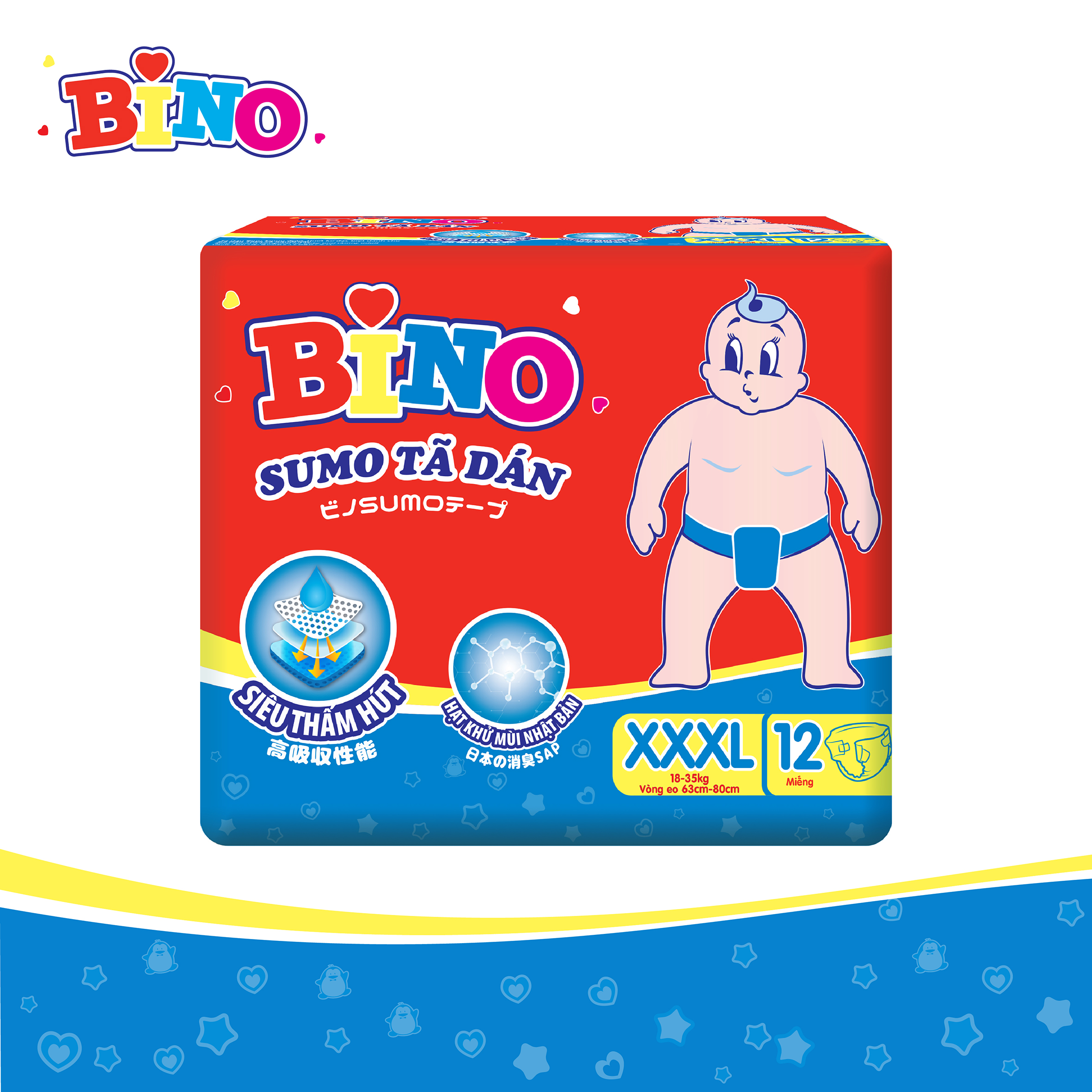 [HCM] Combo 4 gói tã dán bino sumo siêu đại cho bé ( 18-35kg )