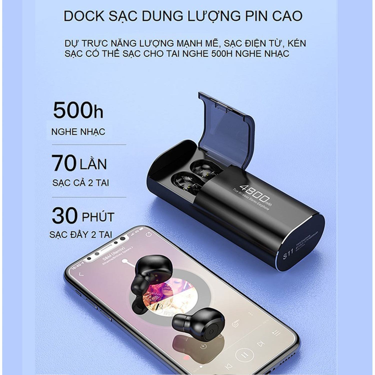 Tai Nghe Không Dây Bluetooth S11 5.0 TWS - Tích Hợp Sạc Dự Phòng 4800mah - Kháng Nước