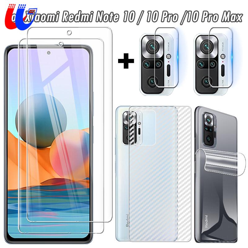 6 Trong 1, Dành Cho Xiaomi Redmi Note 10 Pro 2 Miếng Bảo Vệ Màn Hình HD + 2 Miếng Dán Ống Kính Máy Ảnh + 1 Tấm Phim Sợi Carbon Phía Sau 3D + 1 Miếng Dán Hydrogel Trong Suốt Cho Redmi Cho Xiaomi Redmi Note 10 4G Kính Cường Lực Trong Suốt