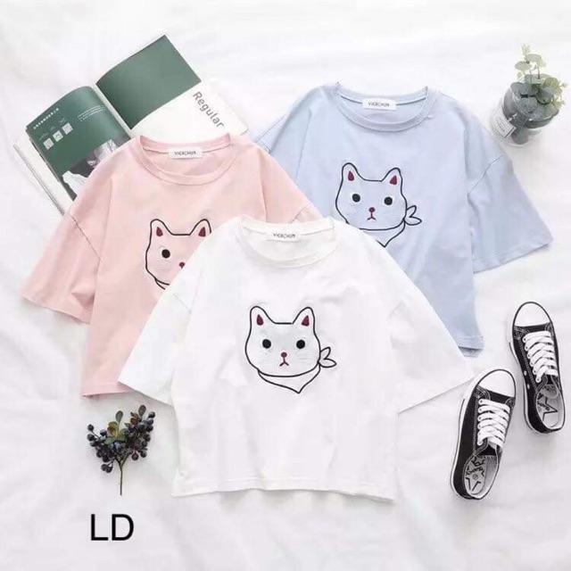 Áo phông mèo đeo khăn cổ LDU0619