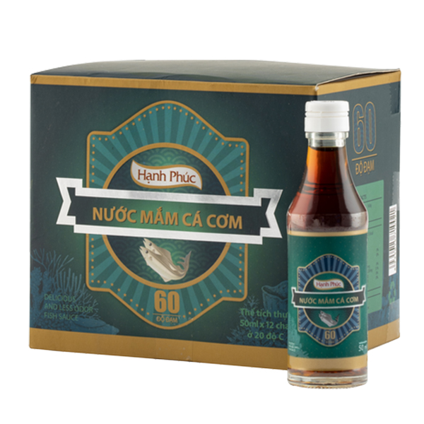 Nước Mắm Cá Cơm Hạnh Phúc 60 độ đạm- Hộp  (50ml x12 chai)