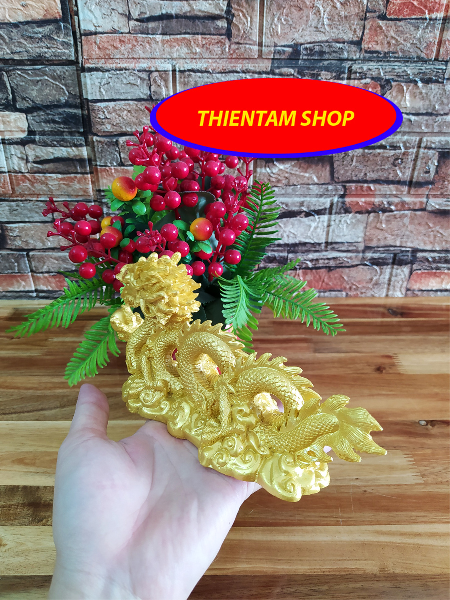 [HCM]Tượng rồng cầm châu đá poly vàng R2000