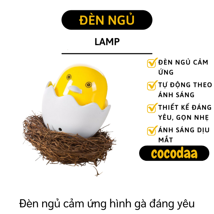 Đèn ngủ cảm ứng - Đèn ngủ hình trứng gà cảm ứng tự phát sáng vào ban đêm - Đèn led cảm ứng đáng yêu