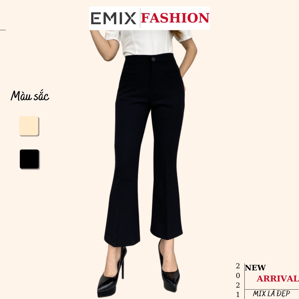 BÁO GIÁ GIÀY TÂY NỮ | Shopee Lazada Sendo Tiki mới nhất 64 Quần tây nữ ống loe công sở túi vuông EMIX (màu đen), dáng dài, cạp cao, form rộng, ống ôm và loe, vải tuyết mưa mềm mịn