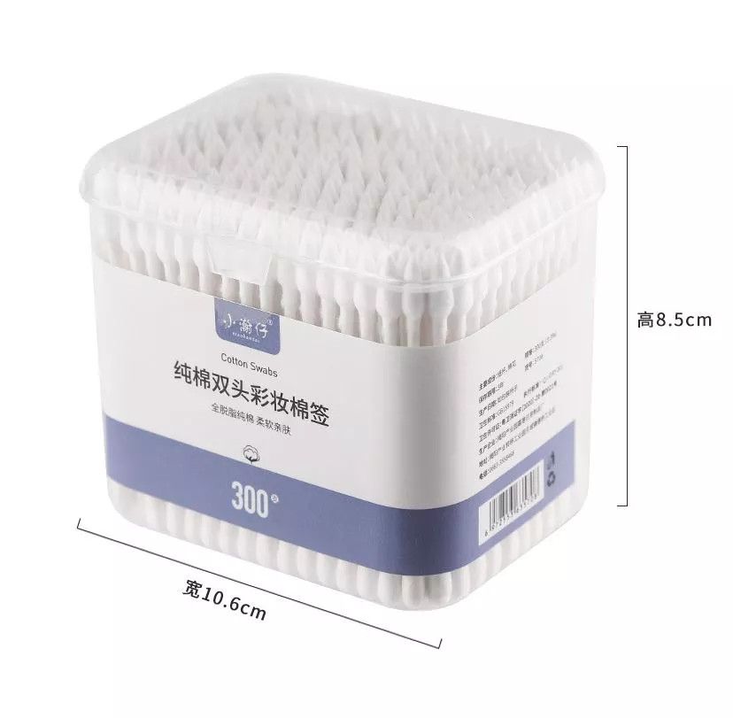 Hộp 500 Tăm bông thân gỗ 2 Đầu Người Lớn 2 Đầu Tròn Và Dẹp Kháng Khuẩn Được Làm Từ Bông Tự Nhiên / Hộp bông tăm 500 que ngoáy tai 2 đầu an toàn khi sự dụng