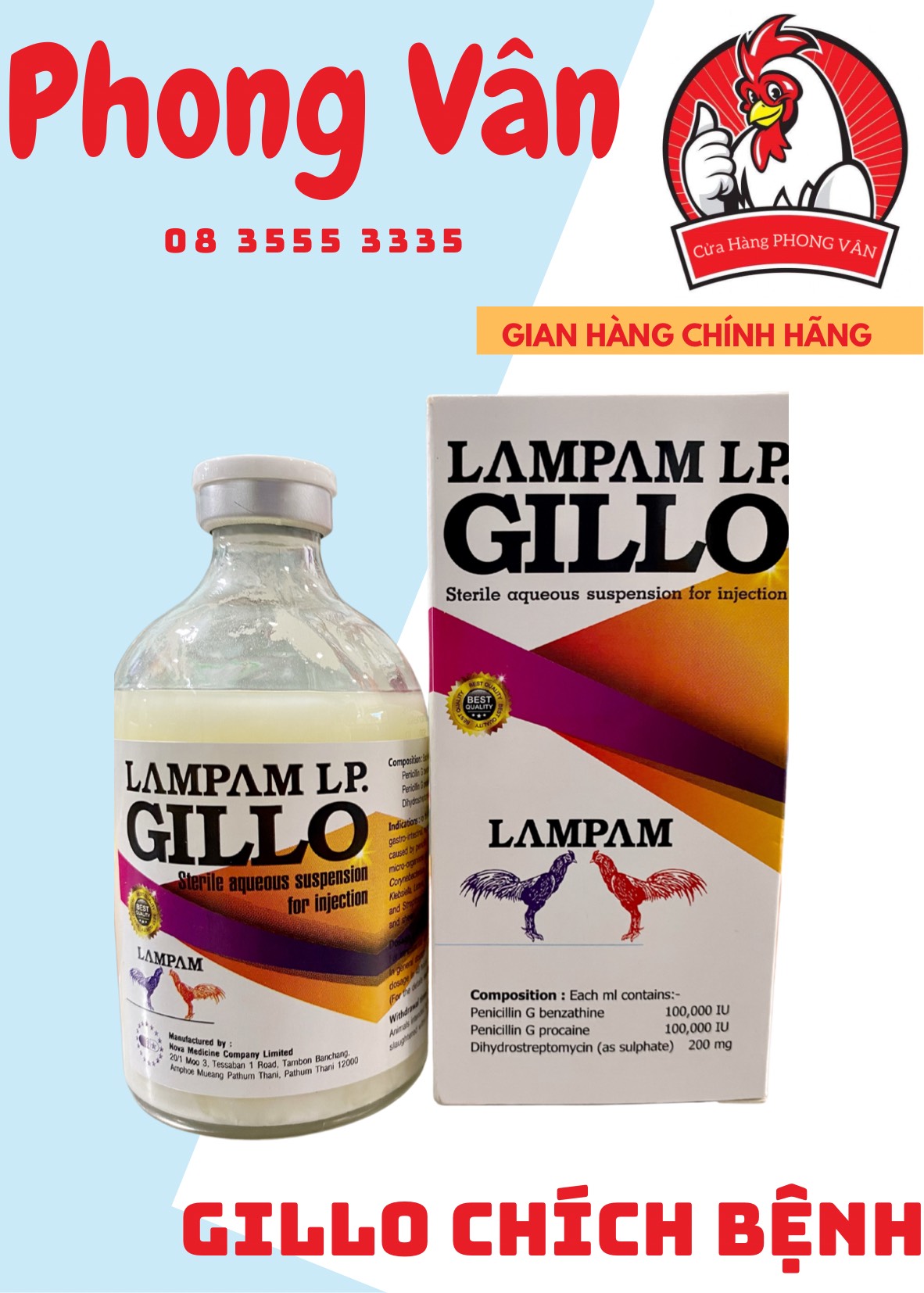 GILLO LAMPAM - BÁCH BỆNH CHO GÀ ĐÁ (Chai 100ml)
