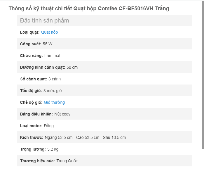 Quạt hộp Comfee CF-BF5016VH