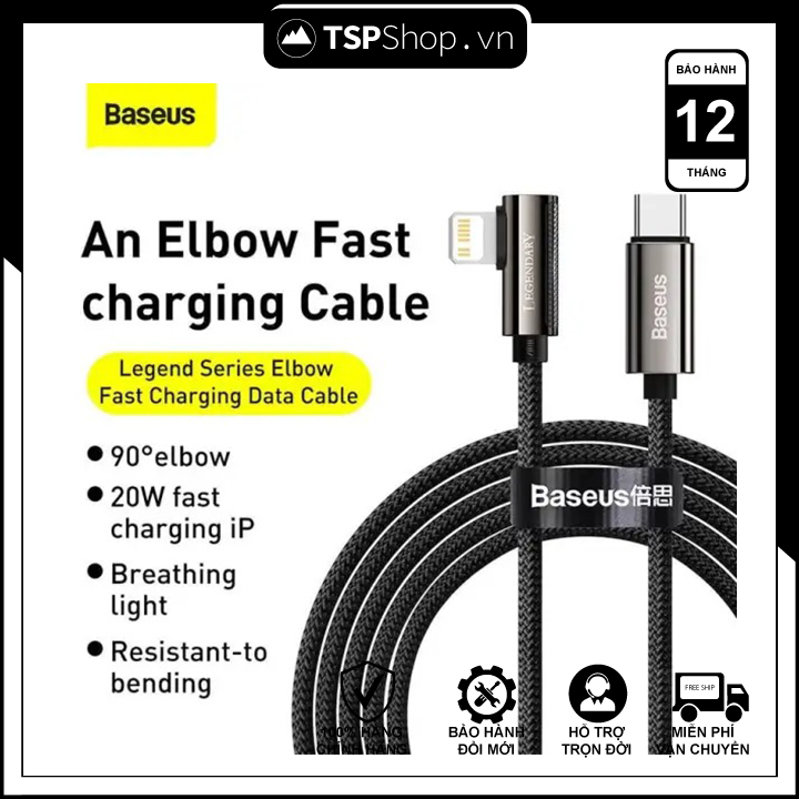 Cáp sạc nhanh Baseus Legend Series Elbow Fast Charging (Data Cable Type-C to iP PD 20W 1m Black)