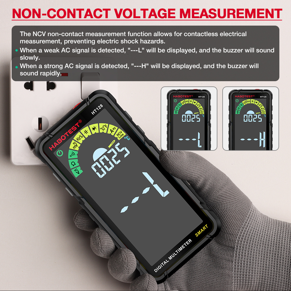 HABOTEST HT128 Digital Multimeter 6000 Counts Smart Measurement Auto-Ranging Voltmeter Voltage Tester with Non-Contact Voltage Function Measures AC/DC Voltage AC/DC Current Resistance Capactiance