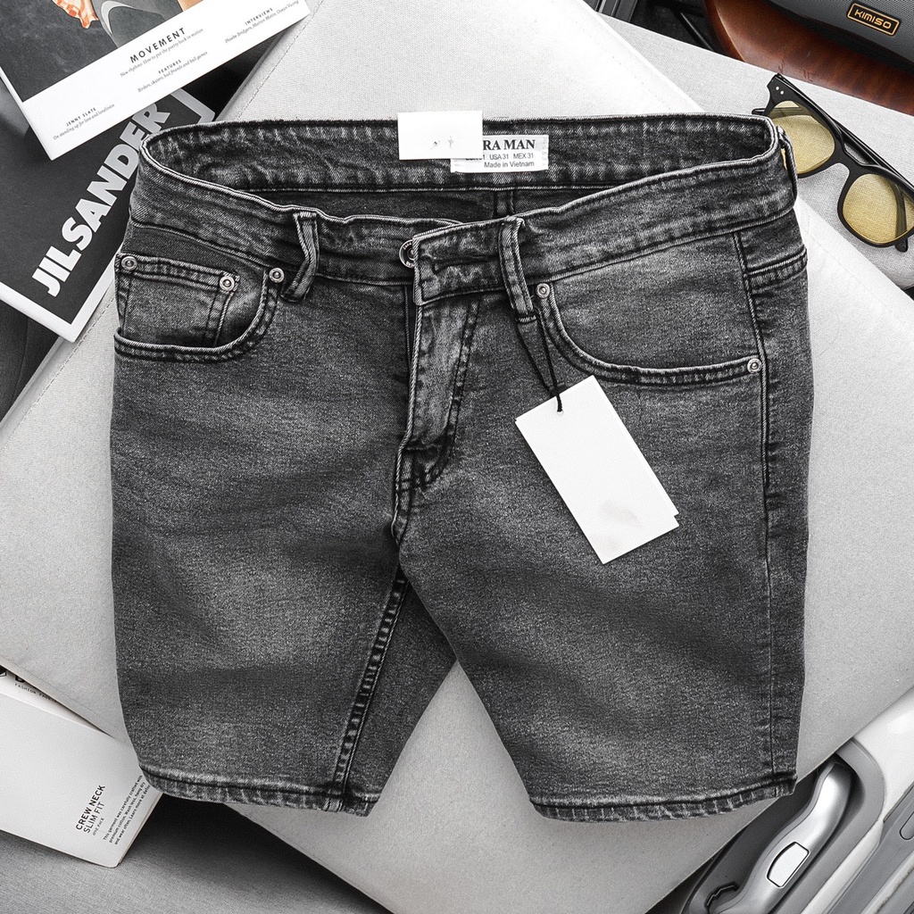 Quần short jean nam ống suông VNXK màu đen xám cotton