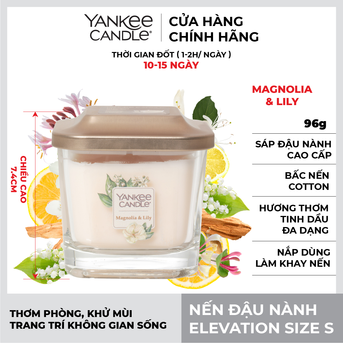 Nến ly vuông Elevation Yankee Candle size S - Magnolia Lily