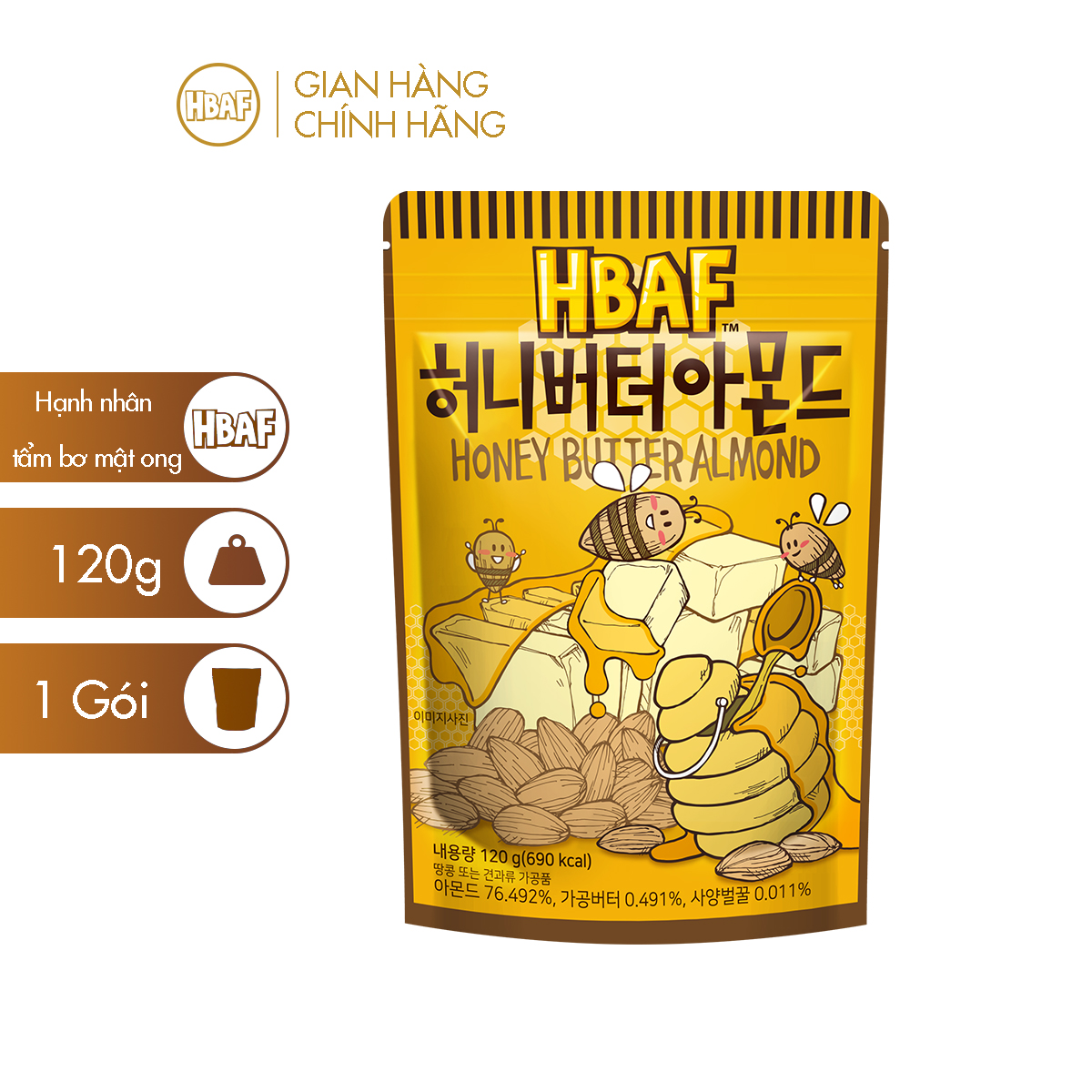 Hạt Hạnh Nhân Tẩm Vị HBAF Hàn Quốc Các Vị (Gói 120g)